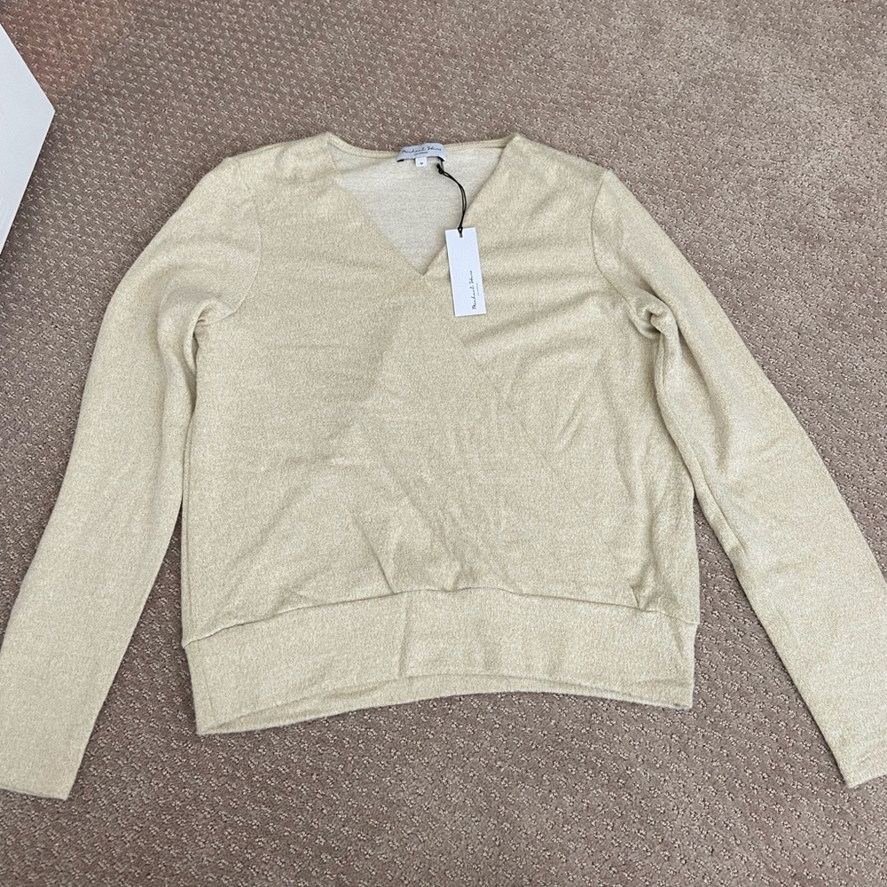 Michael Stars Los Angeles beige and gold thread sweater